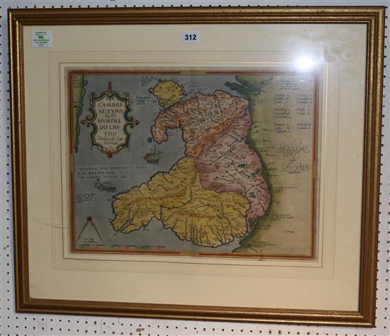 Abraham Ortelius and Humphrey Lluyd Map of Wales Cambriae Typus, 1579, first date with latin text (-)